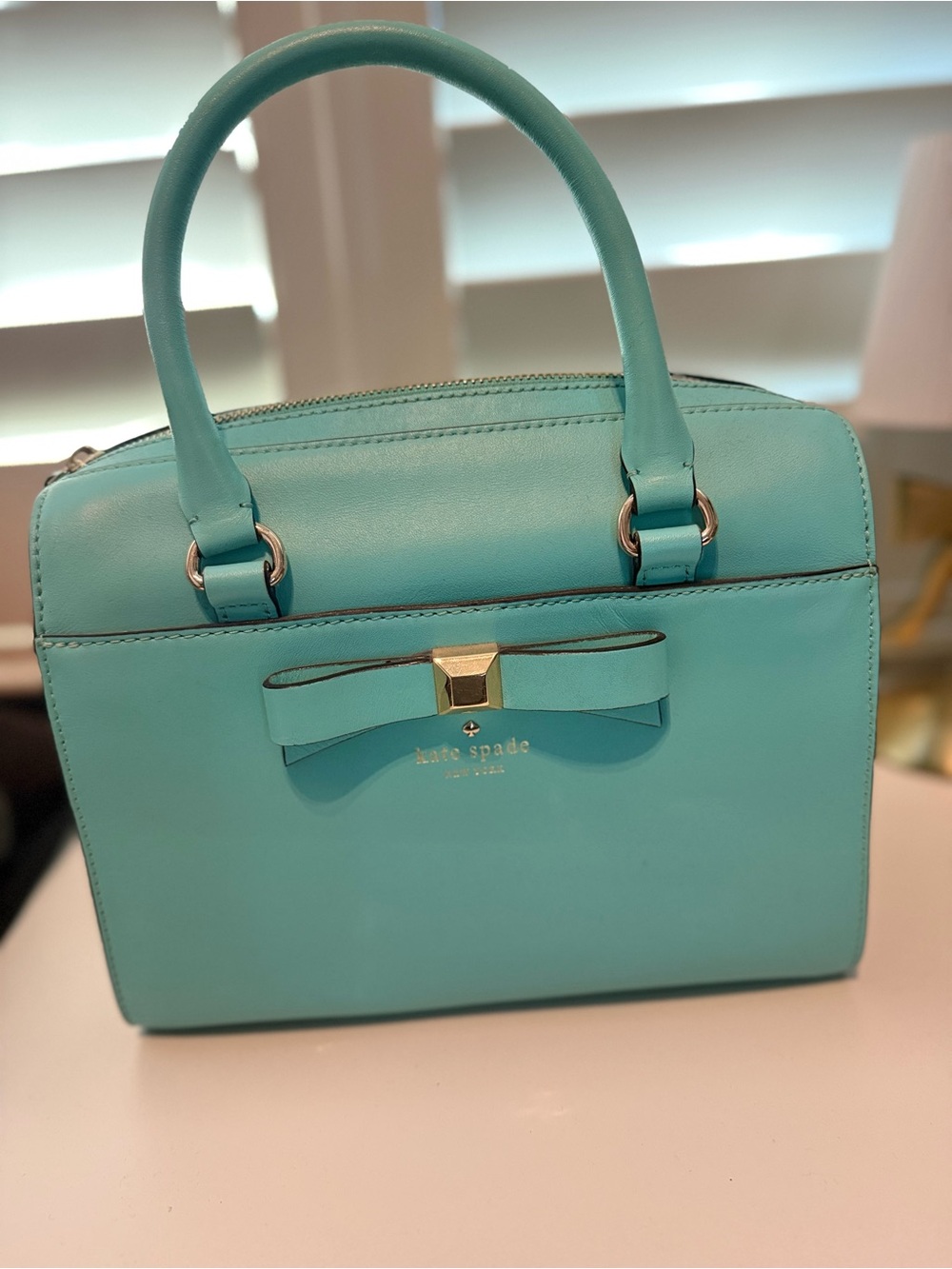 Kate Spade New York Turquoise Leather Bow Satchel Crossbody